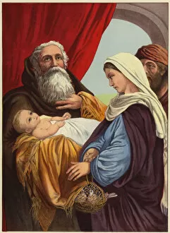 Simeon and the infant Jesus (colour litho)