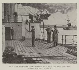 Sir E Satow received by Captain Burke on Board HMS 'Orlando' at Wusung (litho)