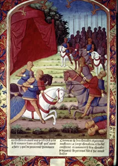 Arthurian Romance Gallery: Sir Galahad helping his father, Sir Lancelot, fight twenty knights