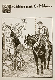 Sir Galahad meets Sir Melyas, illustration from The Story of the Grail