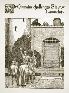 Sir Gawaine challenges Sir Launcelot, illustration from ' Sir Gawaine challenges Sir Launcelot, illustration from '