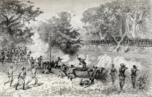 Sir Henry Morton Stanleys Emin Pasha Relief Expedition being attacked by Avisibba