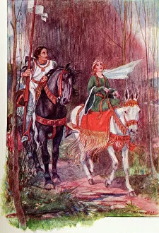 Arthurian Legend Collection: Sir Lancelot and Queen Guinevere. Coloured illustration from the book The Gateway to Tennyson