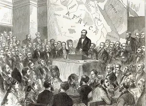 Sir Samuel Baker at the meeting of the Royal Geographical Society, from The Sir Samuel Baker at the meeting of the Royal Geographical Society, from The