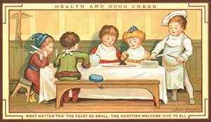 Sitting down to a very small feast! Christmas Card (chromolitho)