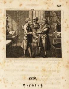 The skeleton of Death with the author and artist, 18th century. 1803 (engraving) The skeleton of Death with the author and artist, 18th century. 1803 (engraving)