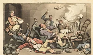The skeleton of Death ladles punch into a glass of a Toastmaster with gout at a raucous Georgian drinking party The skeleton of Death ladles punch into a glass of a Toastmaster with gout at a raucous Georgian drinking party