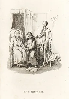 The skeleton of Death and the quack doctor. 1827 (engraving) The skeleton of Death and the quack doctor. 1827 (engraving)