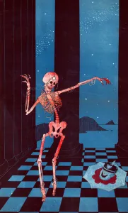 The skeleton of Salome dancing beside the head of Kaiser Wilhelm lying in a pool of blood The skeleton of Salome dancing beside the head of Kaiser Wilhelm lying in a pool of blood