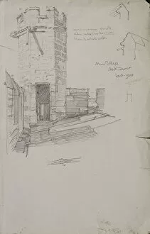 Annotations Gallery: Sketch of the Bell Tower at New College, showing detail of leaded roof