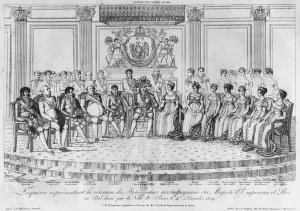 Sketch depicting Napoleon I and the sovereigns at the ball given by the city of Paris Sketch depicting Napoleon I and the sovereigns at the ball given by the city of Paris