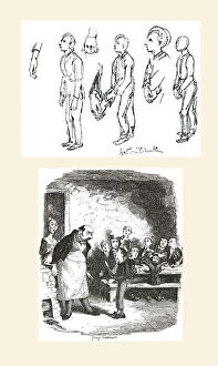 Cruikshank Gallery: Top sketch by George Cruikshank is a study for Oliver Twist Asking For More