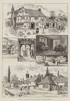 Sketches at Chalfont St Giles, Buckinghamshire, with Milton's Cottage (engraving)