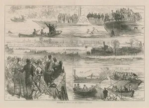 Sketches at the Oxford and Cambridge boat race (engraving) Sketches at the Oxford and Cambridge boat race (engraving)