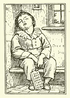 Sleeping boy, with horn book (engraving)