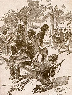 1914 1918 Wwi Ww One Gallery: Small boys playing war games in France during World War One. From Agenda Buvard du Bon Marche published 1917