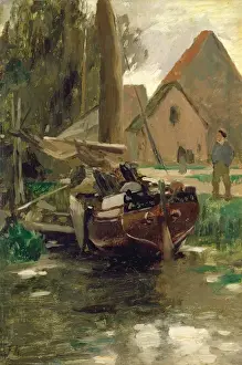 Small Harbour with a Boat (oil on paper laid down on board) Small Harbour with a Boat (oil on paper laid down on board)