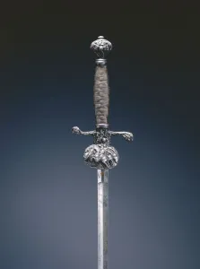 Small sword (steel, copper alloy inlays, wood & steel wire) Small sword (steel, copper alloy inlays, wood & steel wire)