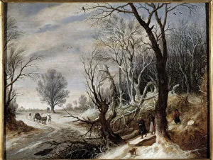 Snow Landscape Painting by Gysbrecht Lytens (1586-1656) 17th century Snow Landscape Painting by Gysbrecht Lytens (1586-1656) 17th century