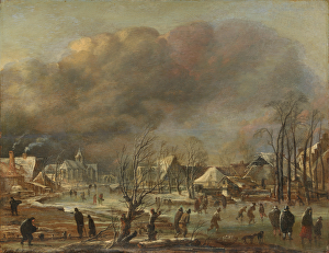 Snowfall on a Village beside a Frozen Canal, 1630-77 (oil on panel) Snowfall on a Village beside a Frozen Canal, 1630-77 (oil on panel)