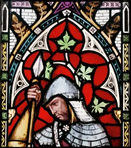 A soldier listening to John The Baptist Preaching, detail from the east window A soldier listening to John The Baptist Preaching, detail from the east window