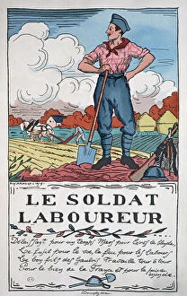War & Military Scenes: 20th Century Gallery: The Soldier Ploughman, 1917 (colour litho)