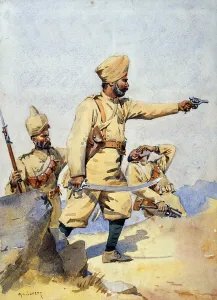 Soldiers of the 24th Punjabis Malikdin Khel (Afridi) and Subadar, Jay Sikh Soldiers of the 24th Punjabis Malikdin Khel (Afridi) and Subadar, Jay Sikh