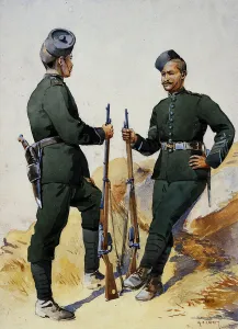 Soldiers of the 39th Garwhal Rifles, Garwhalis, illustration for Armies of India' Soldiers of the 39th Garwhal Rifles, Garwhalis, illustration for Armies of India'
