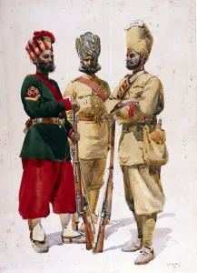 Soldiers of the 43rd Erinpura Regiment, the 44th Merwara Infantry and the 108th Infantry Soldiers of the 43rd Erinpura Regiment, the 44th Merwara Infantry and the 108th Infantry