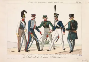 Soldiers of the Prussian Army, Army of the Allied Sovereigns, 1815 (coloured engraving) Soldiers of the Prussian Army, Army of the Allied Sovereigns, 1815 (coloured engraving)
