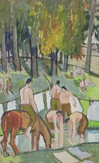 Washing Collection: Soldiers at a Stream, 1920 (w / c on paper)