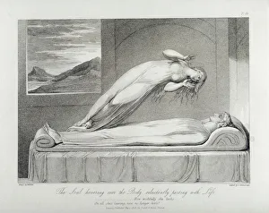 The soul hovering over the body reluctantly parting with life, pl The soul hovering over the body reluctantly parting with life, pl