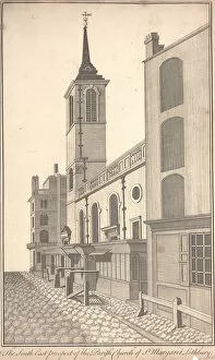 Architecture: London, Ecclesiastical Gallery: The South East Prospect of the Parish Church of St. Margaret Lothbury, c.1750 (engraving)