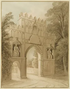 South side of the Gateway at Arno's Vale, showing figures South side of the Gateway at Arno's Vale, showing figures