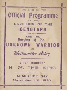 Souvenir programme of the unveiling of the Cenotaph (engraving) Souvenir programme of the unveiling of the Cenotaph (engraving)