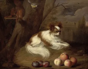 A Spaniel by a Tree with a Squirrel and a Blue-tit A Spaniel by a Tree with a Squirrel and a Blue-tit