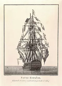 Bernard John Partridge Gallery: Spanish ship with 112 guns. Collection of warships. Engraving by Agustin Berlinguero (19th century)
