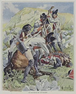 Napoleonic War Gallery: Spanish troops killing wounded soldiers (colour litho)