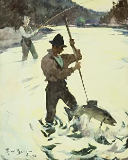 Local Industry Gallery: Spear Fishing, 1928 (watercolour on paper)