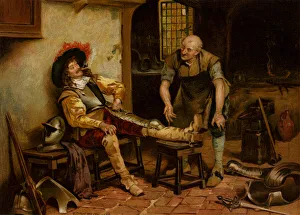 A Splendid Fit, a man being fitted with armour (chromolitho) A Splendid Fit, a man being fitted with armour (chromolitho)