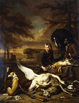 The Spoils of a Hunt with a Hunt Servant and a Black Page holding a Bay The Spoils of a Hunt with a Hunt Servant and a Black Page holding a Bay