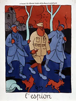 1914 1918 Gallery: The Spy Stops - Drawing by Lucien Laforge (1889-1952)
