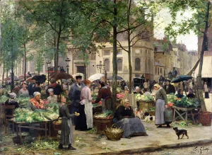 Daily Life Gallery: The Square in front of Les Halles, 1880 (oil on canvas)