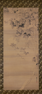 Squirrel on grape vine in moonlight (ink on silk) Squirrel on grape vine in moonlight (ink on silk)