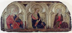 St. Andrew, St, John the Evangelist and St. Peter, from the left panel of the Roudnice Predella, c St. Andrew, St, John the Evangelist and St. Peter, from the left panel of the Roudnice Predella, c