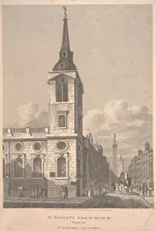 Architecture: London, Ecclesiastical Gallery: St. Bennets Gracechurch, engraved by William Wise, 1812 (etching)