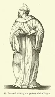 St Bernard Gallery: St Bernard writing the praises of the Virgin (engraving)