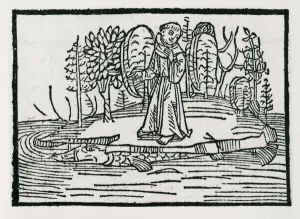 St. Brendan on the fish island, illustration from The Voyage of St. Brendan' St. Brendan on the fish island, illustration from The Voyage of St. Brendan'