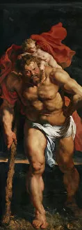 Pieter Paul Rubens Gallery: St. Christopher and the Hermit, left outside shutter of the Descent from the Cross triptych