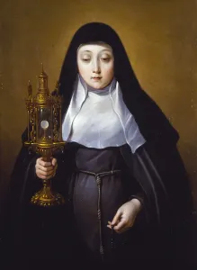 St Claire holding a Monstrance with the eucharist (oil on copper) St Claire holding a Monstrance with the eucharist (oil on copper)